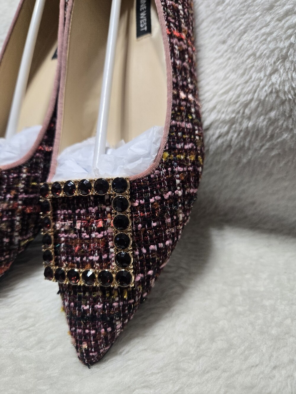 Nine West Pink Tweed Rhinestone Jesike Buckle Slip On Dressy FlatsNew In Box! - Picture 4 of 8